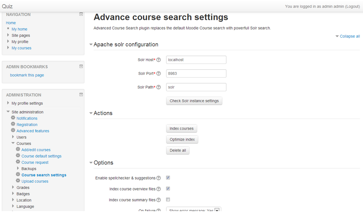 a screenshot of Advanced course search plugin
